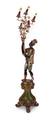 Lot 363 - A Venetian Gilt Metal and Carved, Painted and Gilt Wooden Figural Torchere, in 18th century...