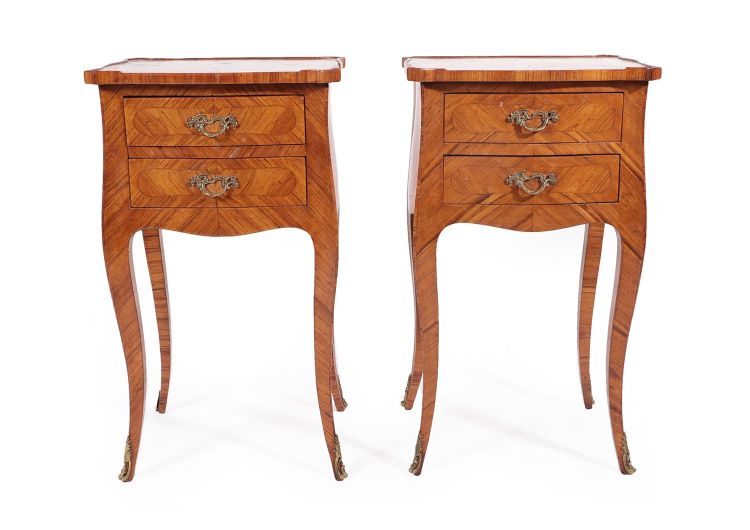 Lot 365 - A Pair of French 19th Century Tulipwood Petit Commodes, possibly North Italian, the shaped...