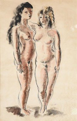 Lot 373 - André Dignimont (1891-1965) French Two standing female nudes  Signed, mixed media, 60cm by 38cm