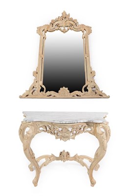 Lot 376 - A 20th Century Cream Painted Marble Top Console Table and Mirror, in Louis XV style, the serpentine