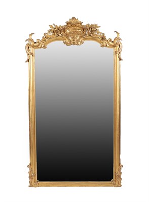 Lot 377 - A Mid 19th Century Gilt and Gesso Overmantel Mirror, the rectangular arched mirror plate within...