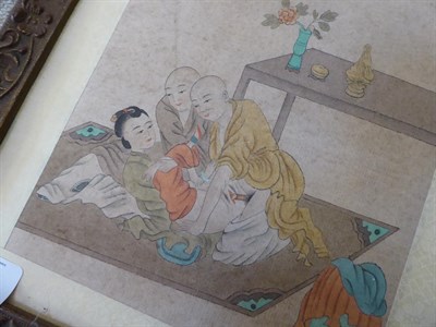 Lot 378 - Japanese School (late 19th/early 20th century) Shunga scenes Woodblocks, 12cm by 28cm (a pair,...
