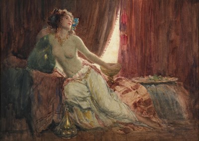 Lot 385 - George Henry Edwards (ex.1883-1893)  ''The Favourite of the Harem''  Watercolour, 24.5cm by 35cm