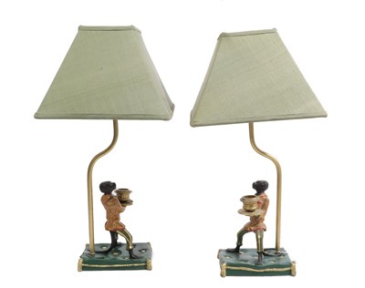 Lot 390 - A Pair of Cold Painted and Gilt Metal Table Lamps, in 18th century style, each as a monkey in...