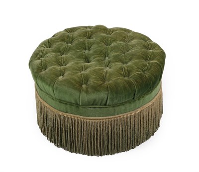 Lot 391 - An Early 20th Century Pouffe, of circular form, covered in buttoned green velvet with...