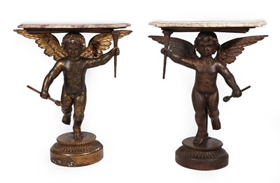 Lot 392 - A Pair of North European Gilt and Bronzed Console Tables, possibly Italian, one late 19th...