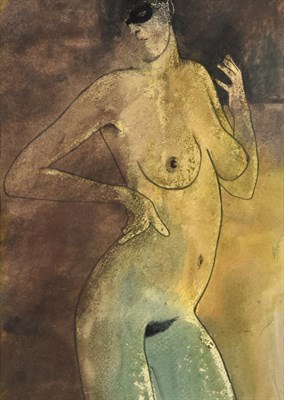 Lot 394 - Brian Shields ''Braaq'' (1951-1997) Study of a masked nude  Mixed media, unframed, together...
