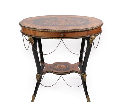 Lot 395 - A Late 19th Century Walnut, Tulipwood, Ebonised and Marquetry Inlaid Centre Table, in French...
