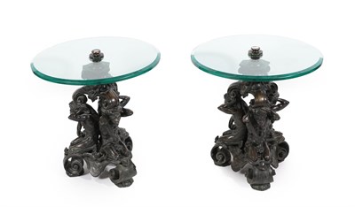 Lot 400 - A Pair of Late 19th Century Italian Bronze and Glass Top Occasional Tables, the later glass tops on