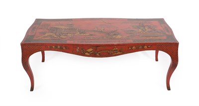 Lot 403 - A 20th Century Chinese Red Painted and Parcel Gilt Coffee Table, of serpentine shaped form,...