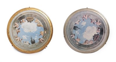 Lot 417 - A Pair of Circular Ceiling Mounted Panels, modern, with moulded silver and gold frames...
