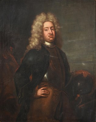 Lot 424 - Follower of Sir Godfrey Kneller (1646-1723)  Portrait of a gentleman, three-quarter length, wearing