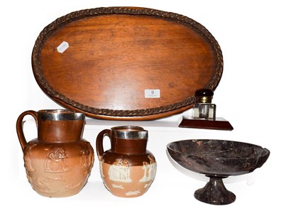 Lot 9 - Various items including a Royal Doulton salt glazed stoneware harvest jug with silver mount and...