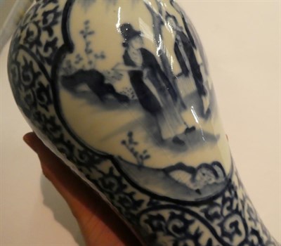 Lot 38 - Five pieces of 19th century Chinese blue and white porcelain, including a pair of meiping vases...