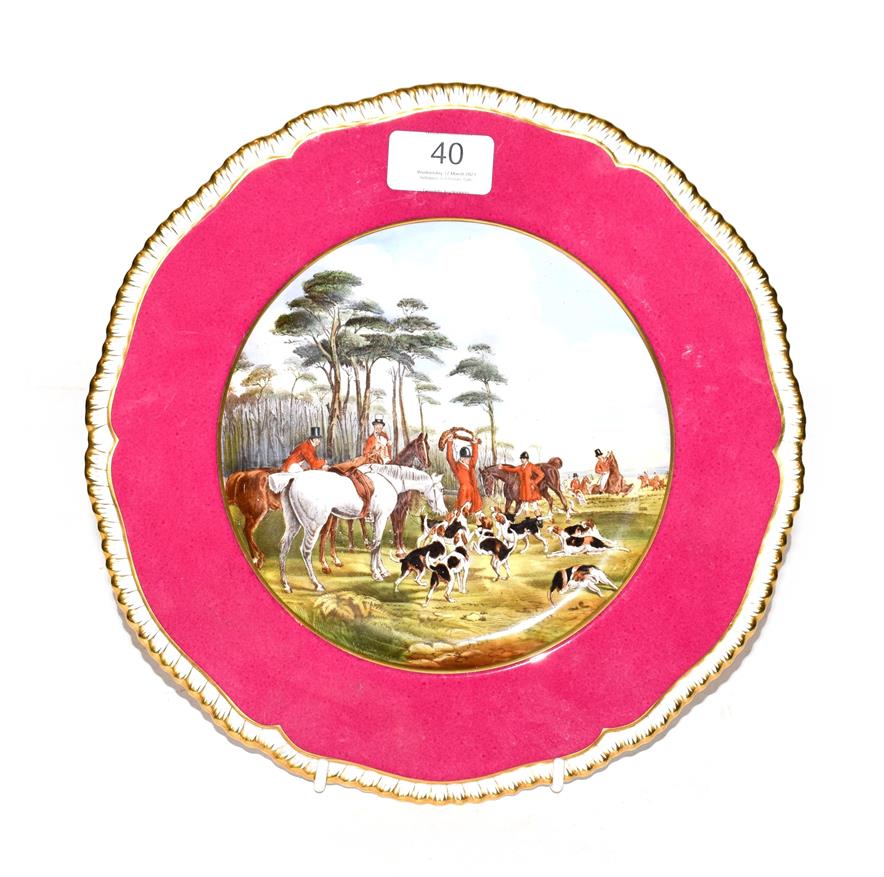 Lot 40 - A Copeland Spode cabinet plate, decorated in print and enamel with a hunting scene after J. F....