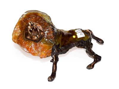 Lot 43 - Yves Lohe (b.1947 French) bronze and glass sculpture of a lion stamped with maker's mark on the...