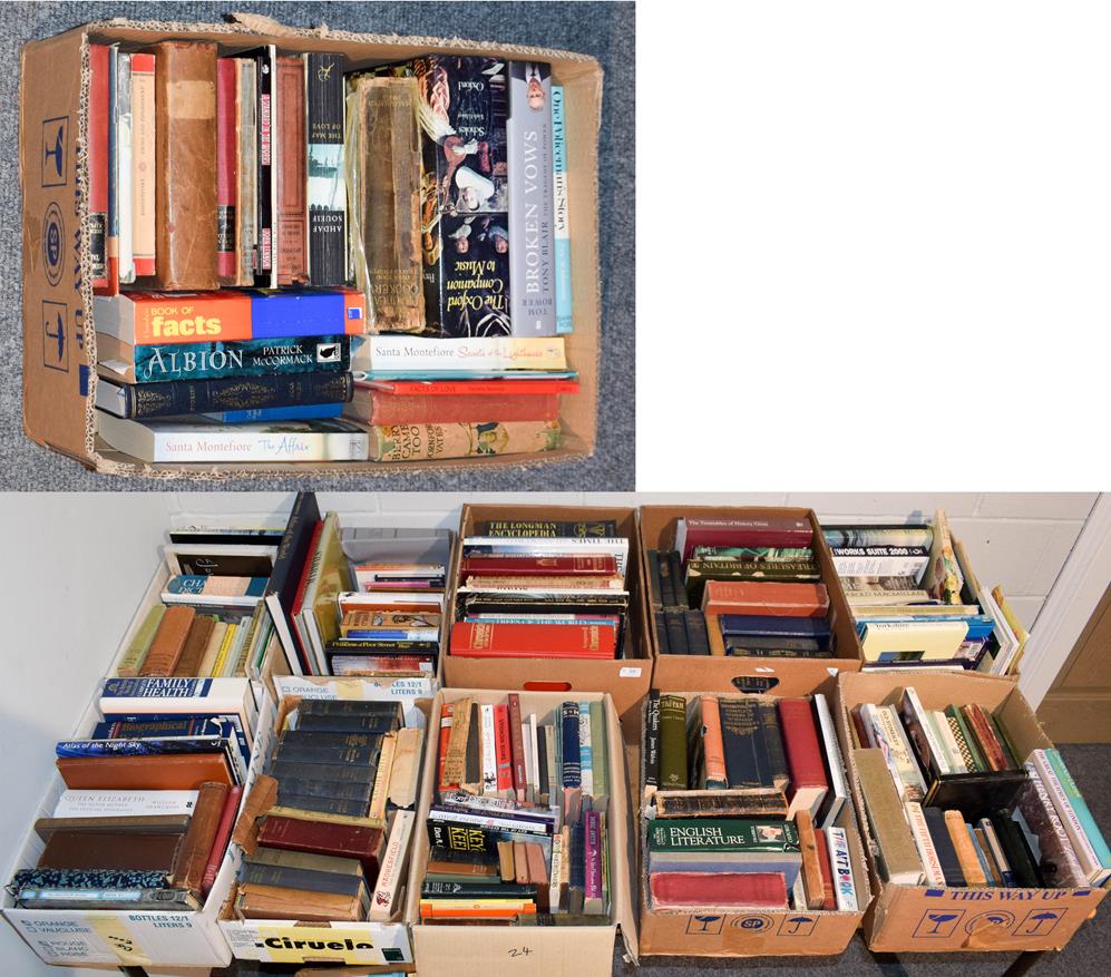 Lot 58 - Eleven boxes of books including novels, geographical, ornithological and other reference etc