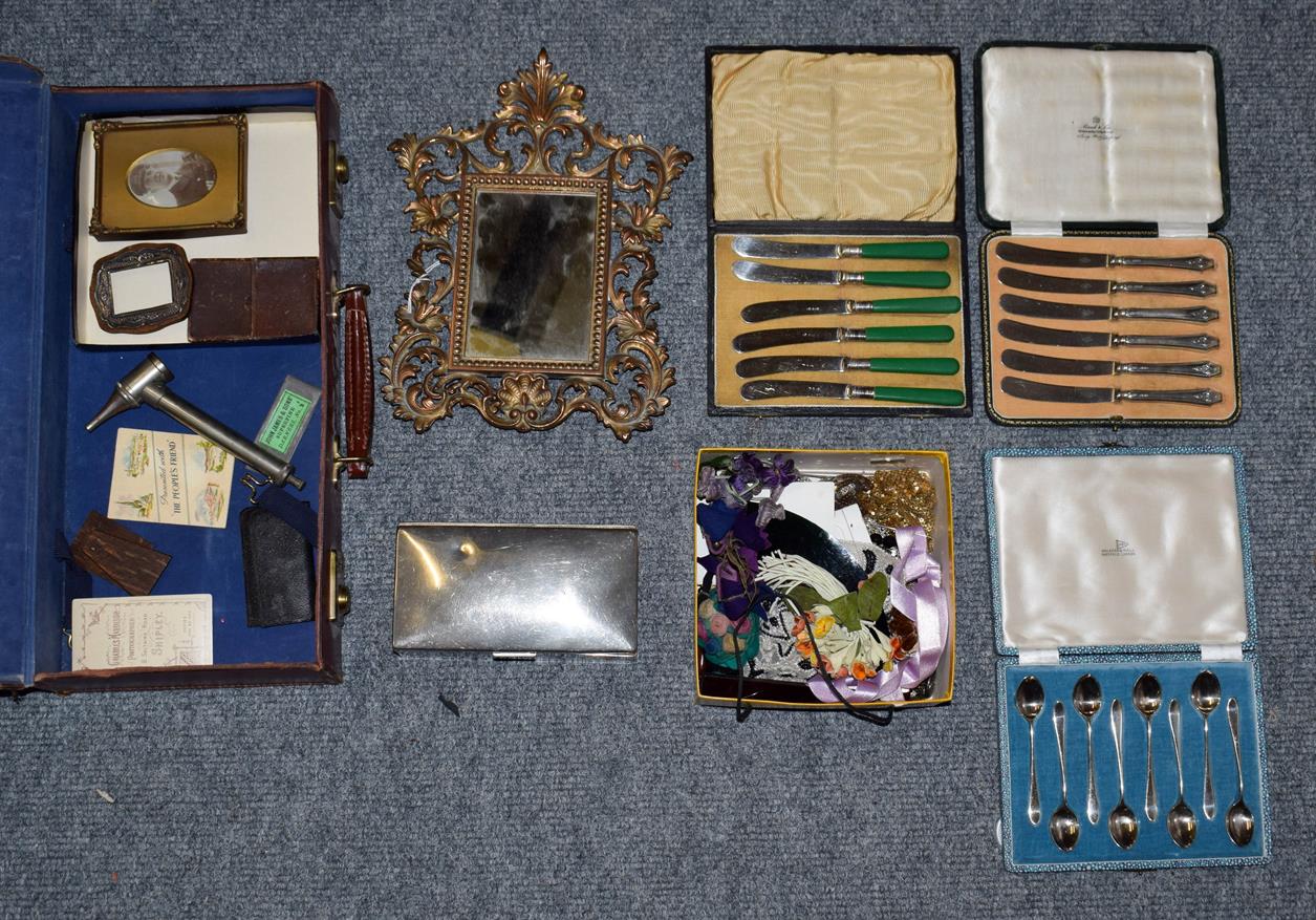 Lot 63 - Assorted items including three cased flatware's (one a set of silver handled butter knives), plated