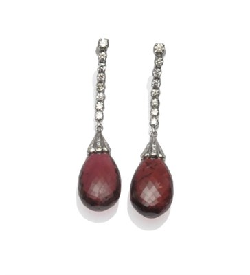 Lot 601 - A Pair of 18 Carat White Gold Pink Tourmaline and Diamond Drop Earrings, a string of round...