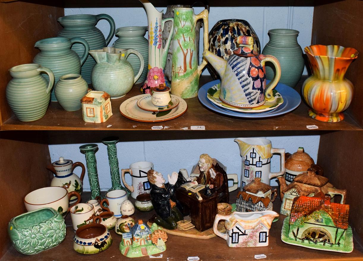 Lot 74 - A large quantity of Art Deco pottery including Lovatts, Sylvac, cottage and Torquay wares etc...