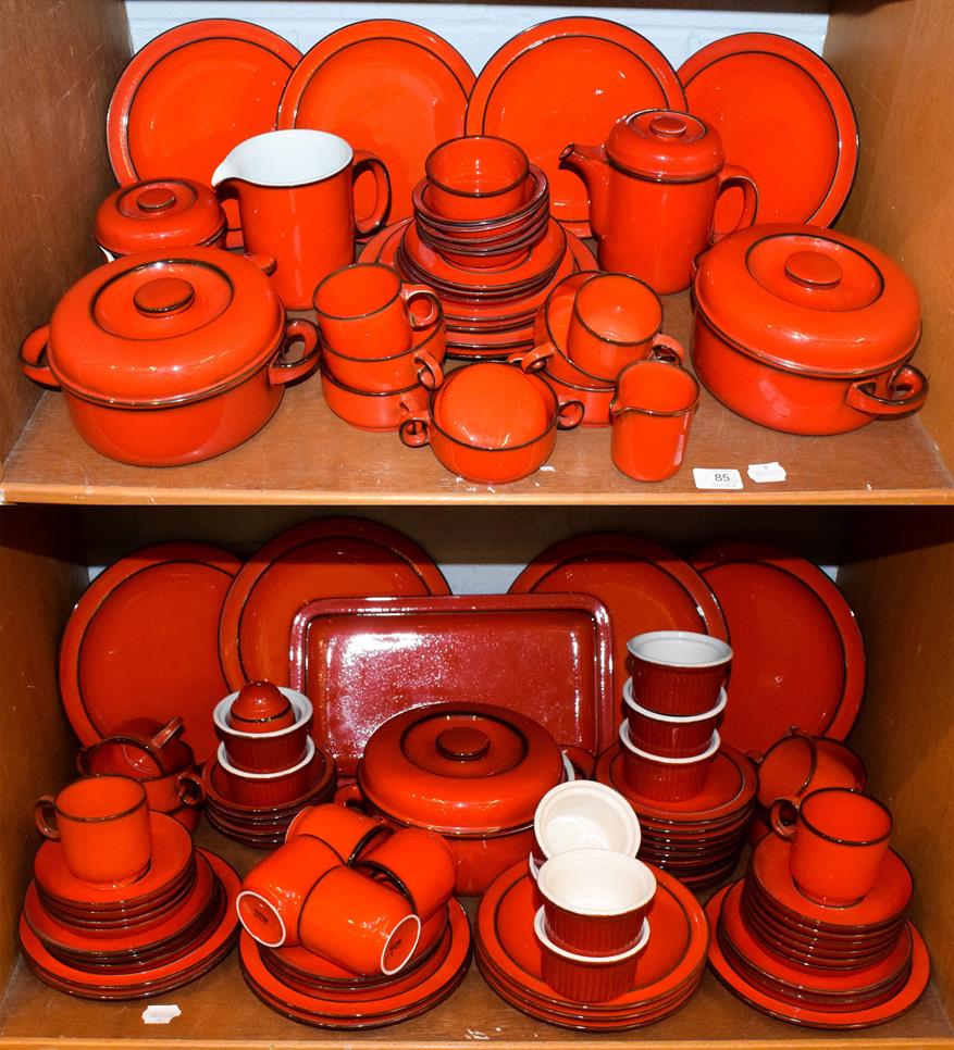 Lot 85 - A large quantity of Thomas Flammfest red glazed cookware (two shelves)