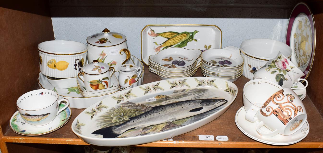 Lot 97 - A quantity of Royal Worcester Evesham table wares and a Portmerion fish platter etc (one shelf)