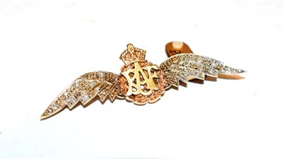 Lot 112 - A Diamond RAF brooch, the wings set throughout with eight-cut and old cut diamonds, length 5.5cm