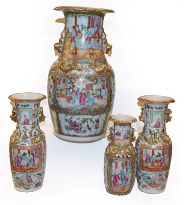 Lot 134 - A pair of 19th century Cantonese vases painted with figures and two similar examples (4)