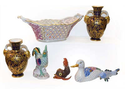 Lot 138 - Three Herend porcelain models of animals, a similar Vista Alegre model of a duck, a Herend...