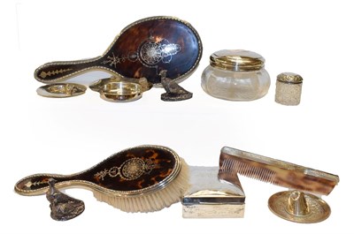 Lot 140 - A tray of silver items including tortoiseshell brush and hand mirror, Links of London pin dish,...