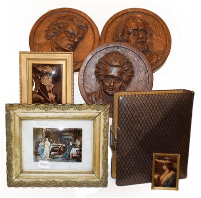 Lot 150 - Three Victorian crystoleums, a Victorian part filled photograph album, three carved oak...
