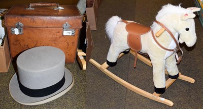 Lot 179 - A gentleman's grey top hat, Moss Bros, in fitted tan leather case together with a child's pluch...