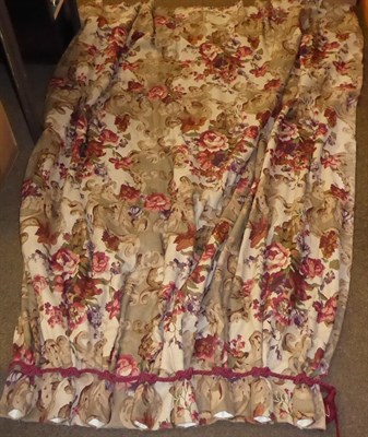 Lot 181 - Pair of Mulberry Hall floral printed linen curtains, fully lined and interlined, with pelmet,...