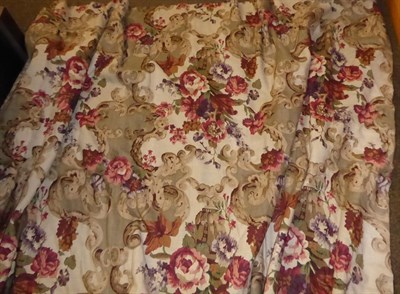 Lot 181 - Pair of Mulberry Hall floral printed linen curtains, fully lined and interlined, with pelmet,...