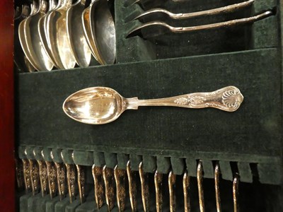 Lot 182 - A canteen of silver plated cutlery in the King's pattern, a cased set of six George V silver...