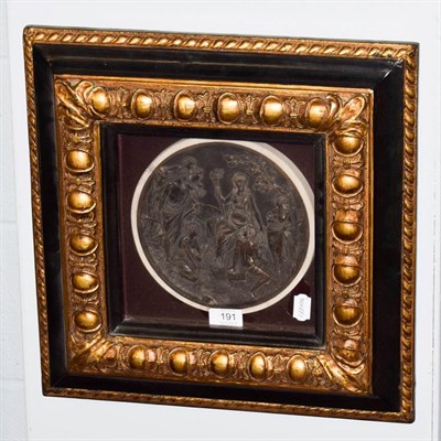 Lot 191 - A framed bronze plaque, depicting a mythological scene, 19cm diamater