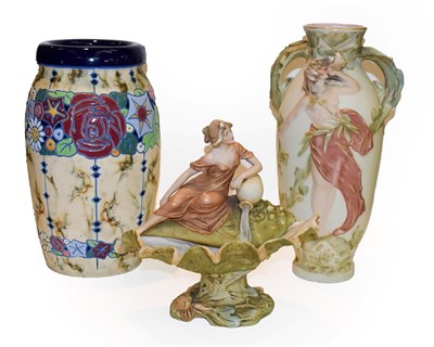 Lot 210 - A Royal Dux figural centrepiece, Royal Dux vase together with an Austrian vase (3)