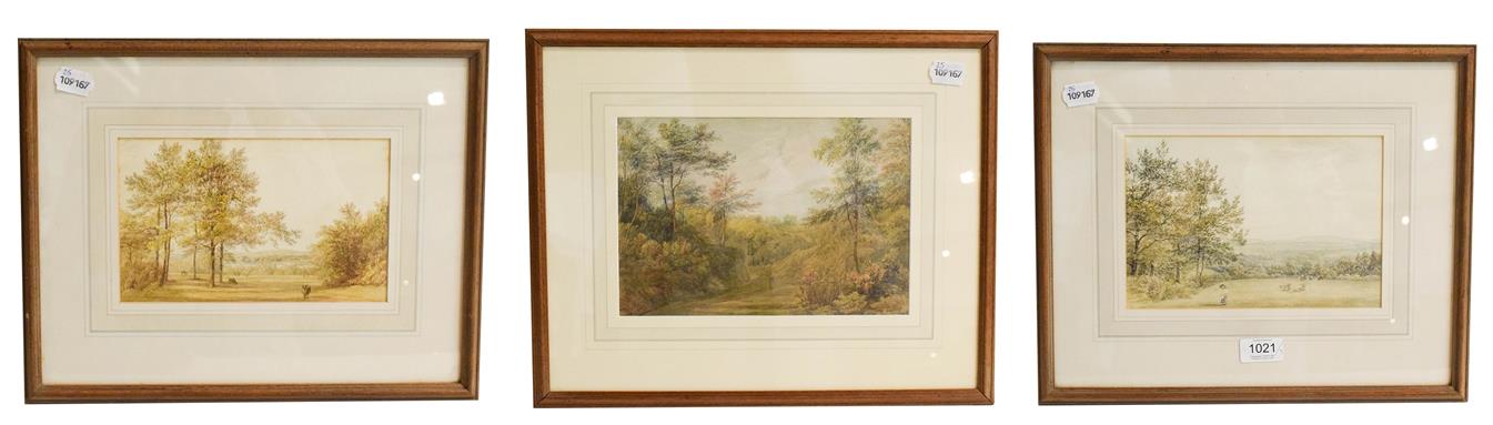 Lot 1021 - Mary Smirke (1779-1853) a Woodland Glade, signed watercolour, 17cm by 25cm, together with two...