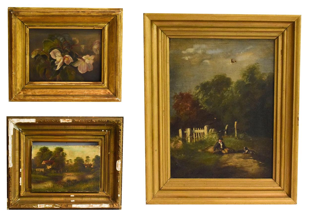 Lot 1024 - English school (19th century) country landscape, oil on canvas, together with another landscape and
