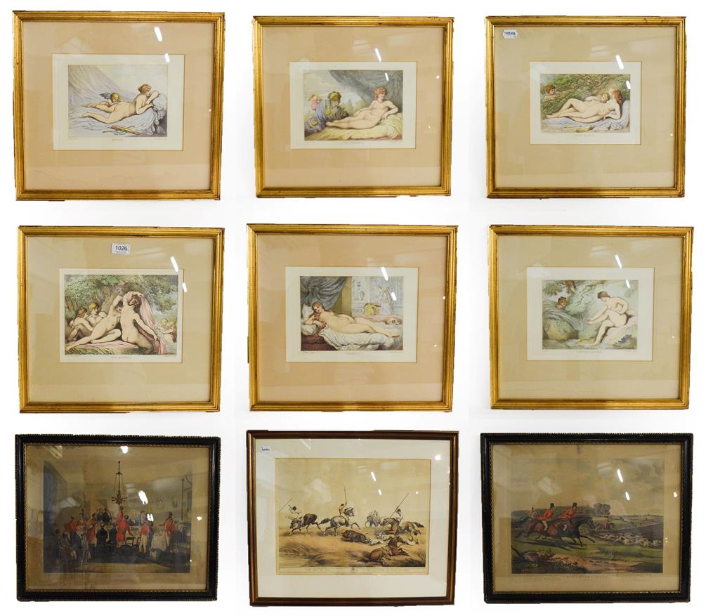 Lot 1026 - A mixed lot of decorative prints including a set of six after Rowlandson, together with...