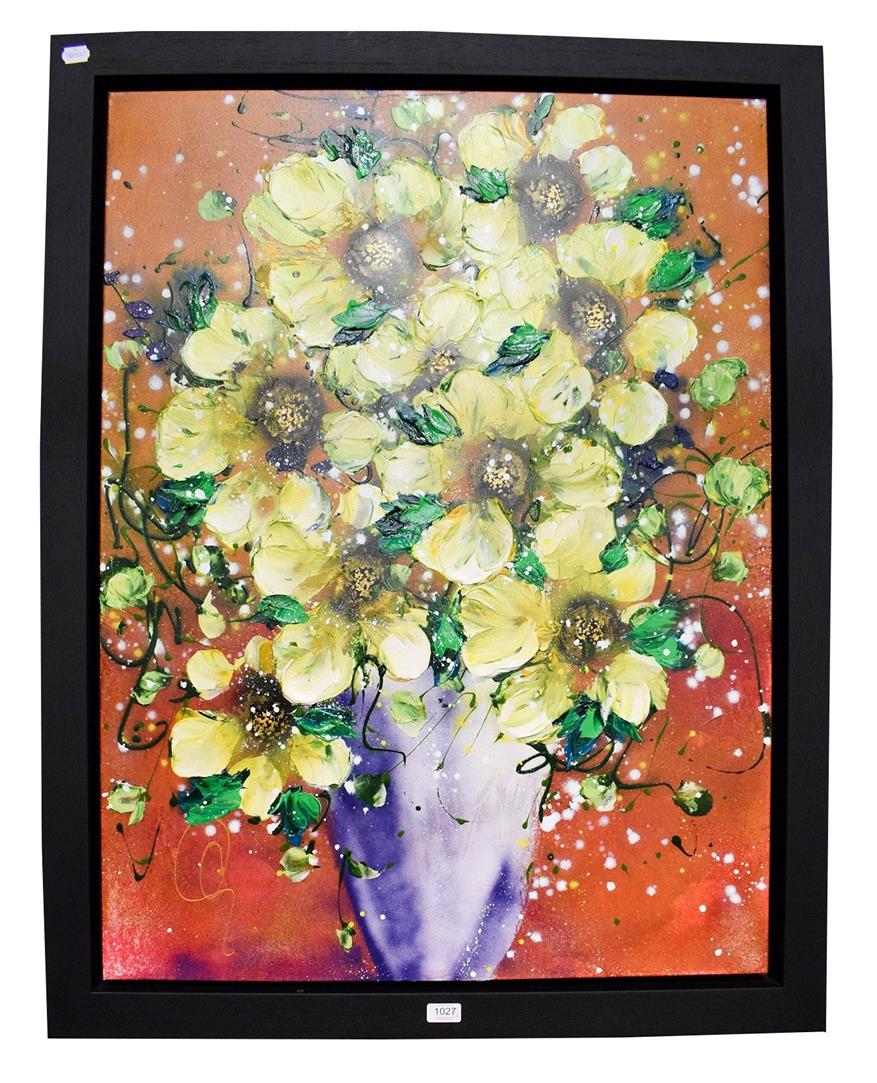 Lot 1027 - Clare Sykes (b.1972) Sunshine Bouquets 2017, acrylic on canvas, 101cm by 76cm, Artist's Resale...
