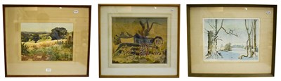 Lot 1031 - Meredith Hawes (1905-1999) Summer landscape, signed gouache 1975, 28cm by 38cm, together with...