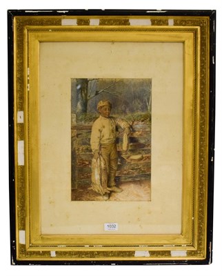 Lot 1032 - Eastern European School, 19th century,Young boy with a brace of rabbits, signed indistinctly...