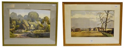 Lot 1037 - John Noble (20th century) Suffolk landscape, signed watercolour, 31cm by 50cm, together with an...