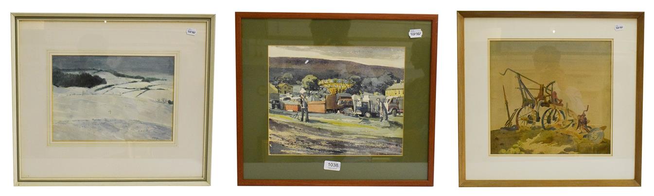 Lot 1038 - Janet Rawlins (b.1931) Travelling Fair, signed watercolour and ink, 25.5cm by 31.5cm, together with