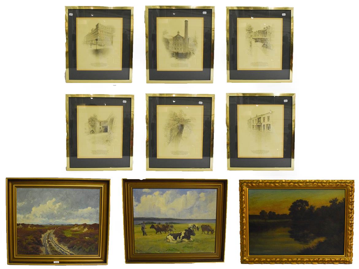 Lot 1040 - English school (20th century) cattle in a coastal landscape, signed with initials H K, oil on...