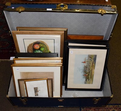 Lot 1047 - A travelling trunk, two modern rugs, together with assorted pictures and prints, including sporting
