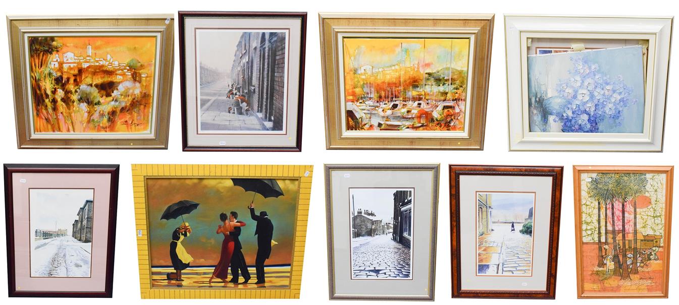 Lot 1053 - After Jack Vettriano, modern replica, 62.5cm by 82cm, together with four signed prints of...