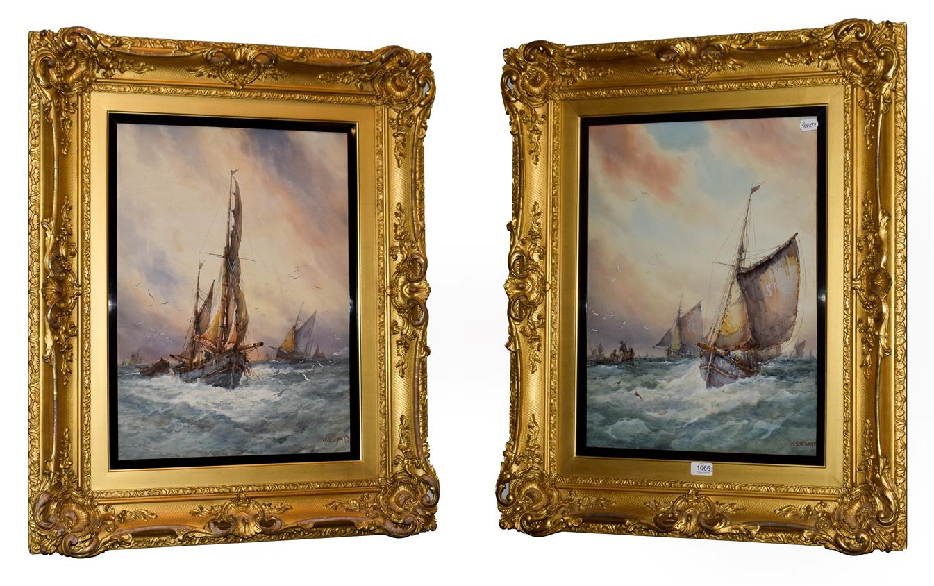 Lot 1066 - William Stewart (active 1910-1930) British, Fishing boats off the coast, pair of signed...