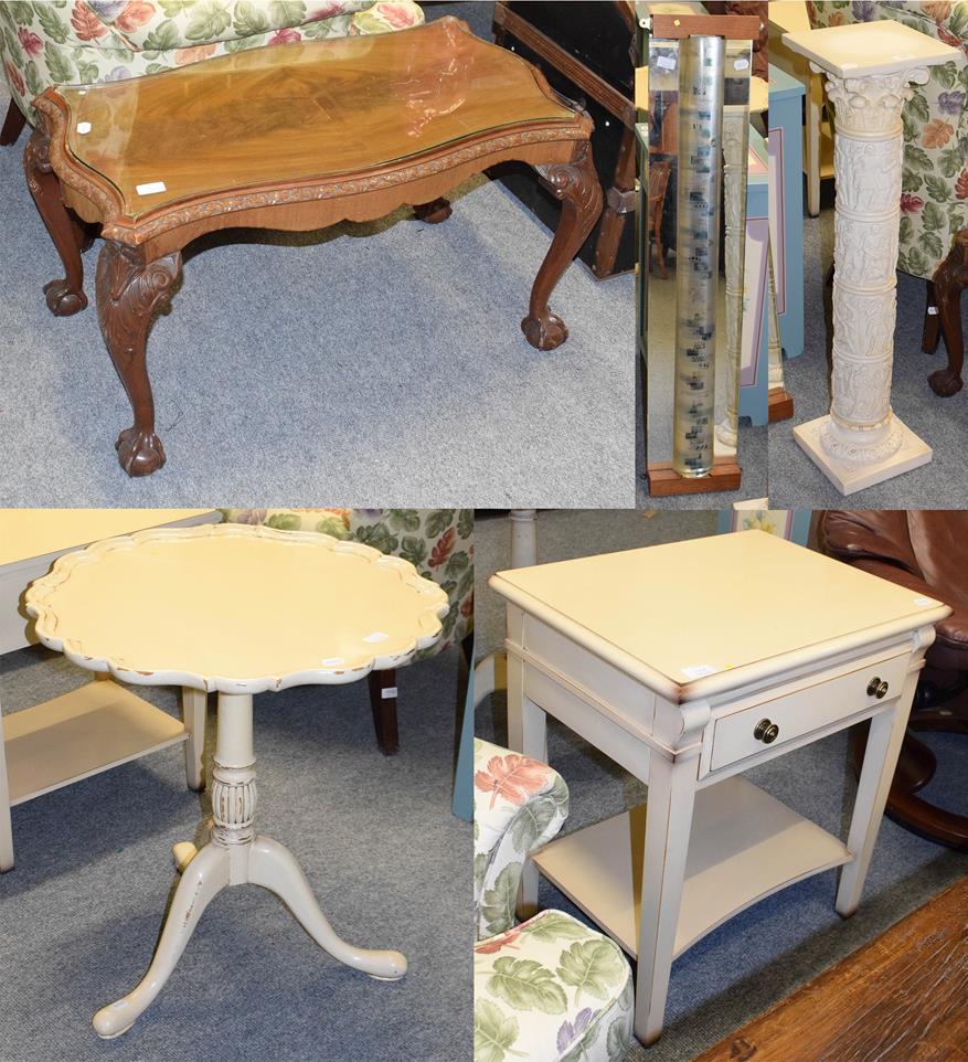 Lot 1091 - A piecrust top tripod table later painted, together with a similarly painted occasional table...